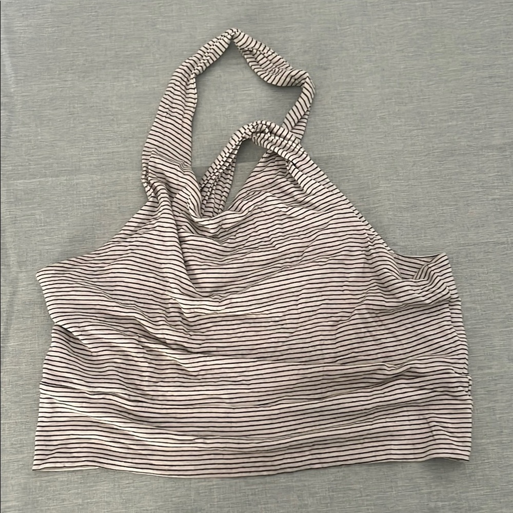 White and Black Asymmetrical Sleeveless Crop Tank Top